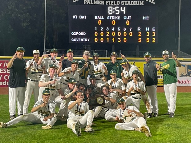 Coventry baseball defeated Oxford 5-2 to win the Class S championship Friday night at Palmer Field in Middletown (Photo by Lori Riley)