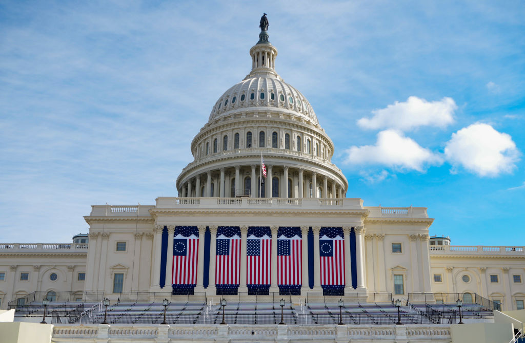 WASHINGTON, DC - JANUARY 20: A view of the U.S. Capitol during inauguration ceremonies on January 20, 2025 in Washington, DC. Donald Trump takes office for his second term as the 47th president of the United States. (Photo by Kevin Lamarque - Pool/Getty Images)