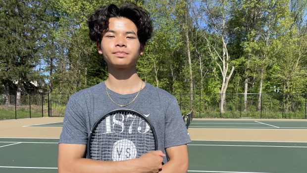 Although Enfield High senior tennis player Lukas Phimvongsa is a perfect 58-0 in the regular season, a State Open championship has eluded him. The No. 1 18-and-under player in New England has lost in the semifinals the last two seasons. "My eyes are set on the state title," he says." I just want to bring something home for Enfield." (Lori Riley/Hartford Courant)
