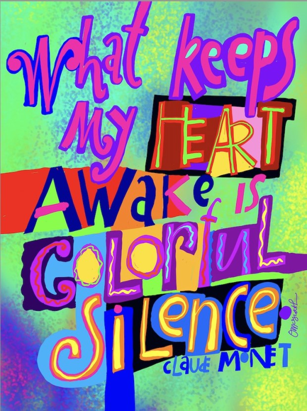 One of Brother Mickey O'Neill McGrath's text-based paintings at the Clare Gallery in the Franciscan Center for Urban Ministry from Jan. 14 through March 9. (Courtesy of the Clare Gallery)