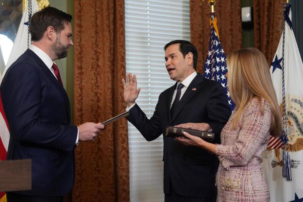 Secretary of State Marco Rubio is sworn by Vice President JD Vance in the Vice Presidential Ceremonial Office