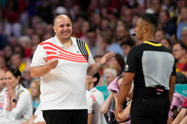 Rachid Meziane, who coached the Belgian women's team to a fourth-place finish in the Paris Olympics, has been named head coach of the WNBA's Connecticut Sun. (AP Photo/Mark J. Terrill, File)