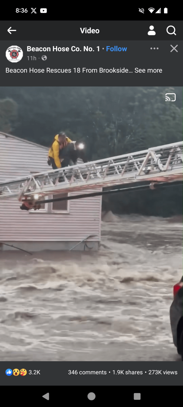 Restaurant patrons and a dog had to be rescued when a restaurant in Oxford and a nearby residence experienced severe flooding in August 2024. (Courtesy of Beacon Hose Company No. 1)